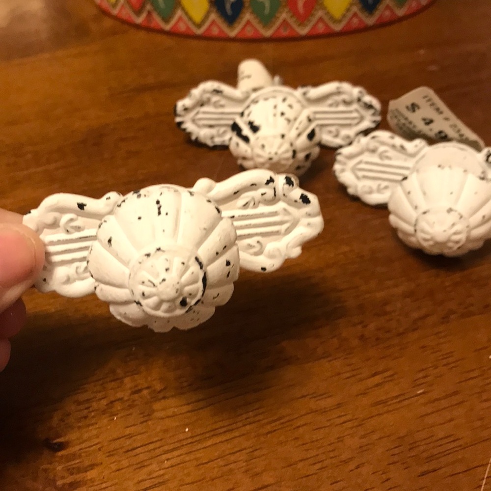 3 NWT White distressed Knobs